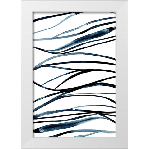 Threads of Blue I White Modern Wood Framed Art Print by Charro, Mercedes Lopez