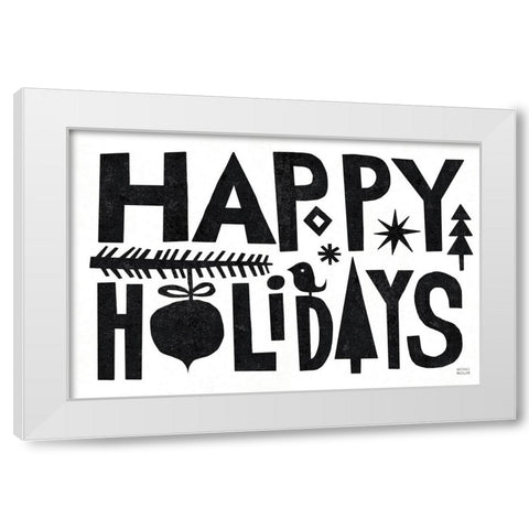 Christmas Whimsy Happy Holidays Black White Modern Wood Framed Art Print by Mullan, Michael
