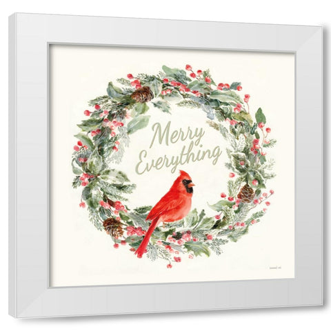 Merry Everything Wreath White Modern Wood Framed Art Print by Nai, Danhui