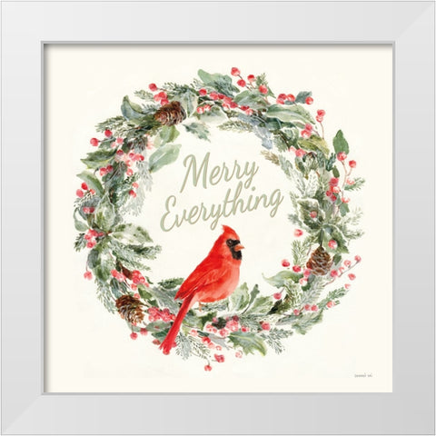 Merry Everything Wreath White Modern Wood Framed Art Print by Nai, Danhui