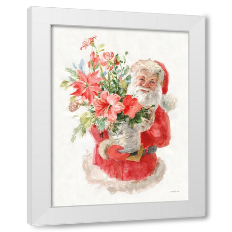 Floral Santa White Modern Wood Framed Art Print by Nai, Danhui