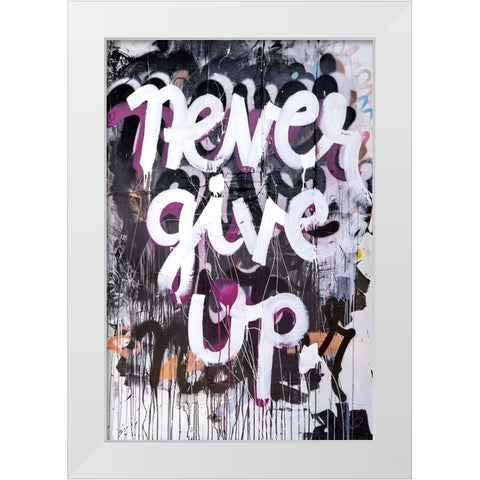 Never Give Up White Modern Wood Framed Art Print by Youngstrom, Kent