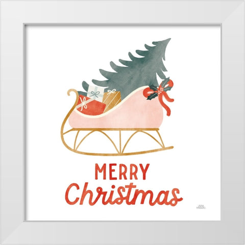 Christmas Sleigh White Modern Wood Framed Art Print by Marshall, Laura