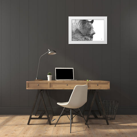 Mountain Bear White Modern Wood Framed Art Print by Larson, Nathan
