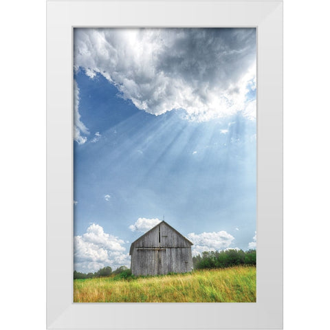 Barn Rays White Modern Wood Framed Art Print by Larson, Nathan