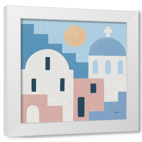Santorini Summer I Sq White Modern Wood Framed Art Print by Hershey, Moira