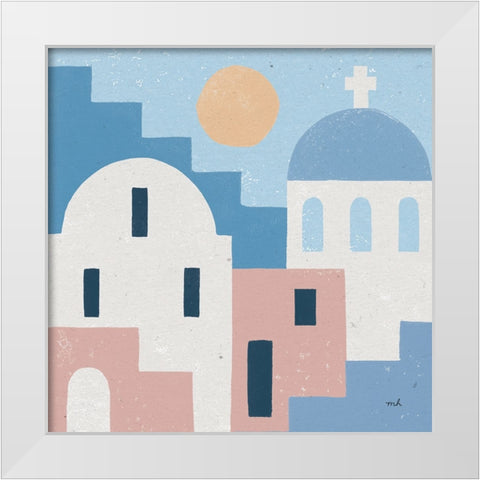 Santorini Summer I Sq White Modern Wood Framed Art Print by Hershey, Moira