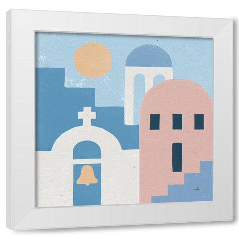 Santorini Summer II Sq White Modern Wood Framed Art Print by Hershey, Moira