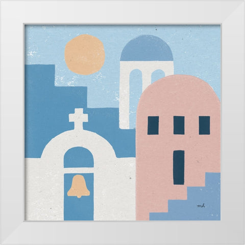 Santorini Summer II Sq White Modern Wood Framed Art Print by Hershey, Moira