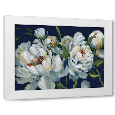 Peony Season I Navy White Modern Wood Framed Art Print by Pete, Katrina
