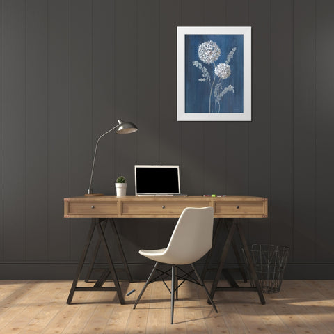 Airy Blooms II Dark Blue White Modern Wood Framed Art Print by Nai, Danhui