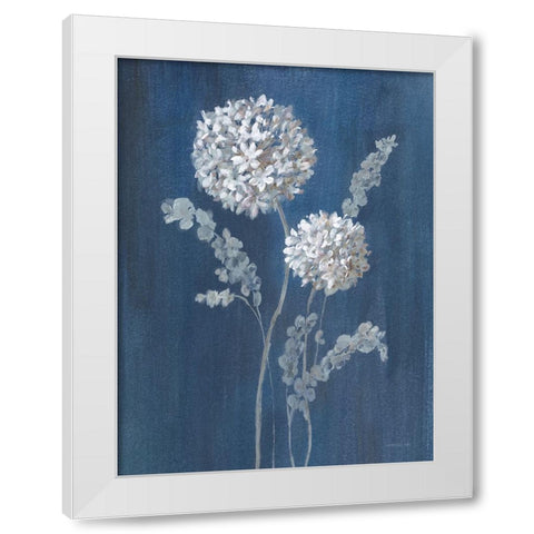 Airy Blooms II Dark Blue White Modern Wood Framed Art Print by Nai, Danhui