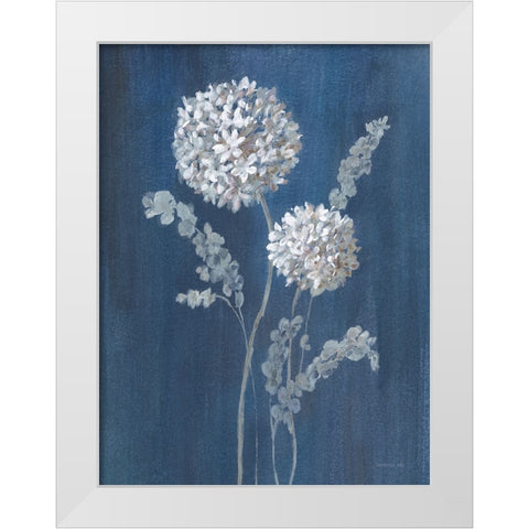 Airy Blooms II Dark Blue White Modern Wood Framed Art Print by Nai, Danhui