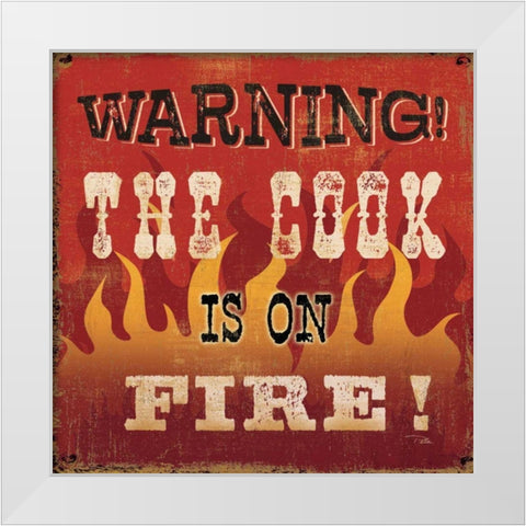 The Cook is on Fire White Modern Wood Framed Art Print by Pela Studio