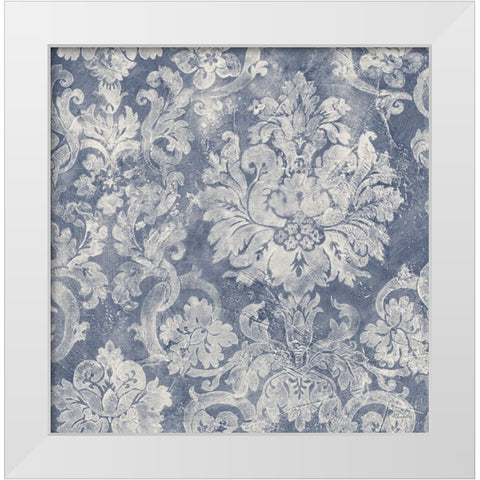 Blue Damask White Modern Wood Framed Art Print by Hristova, Albena