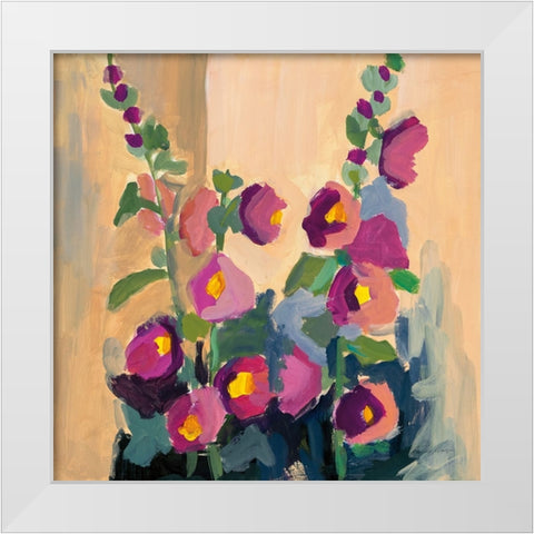 Summer Hollyhocks White Modern Wood Framed Art Print by Munger, Pamela
