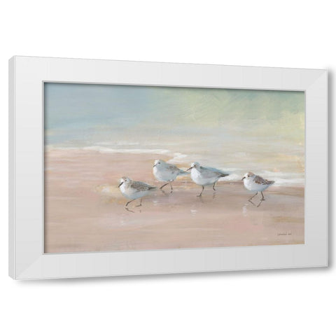 Shorebirds on the Sand I White Modern Wood Framed Art Print by Nai, Danhui