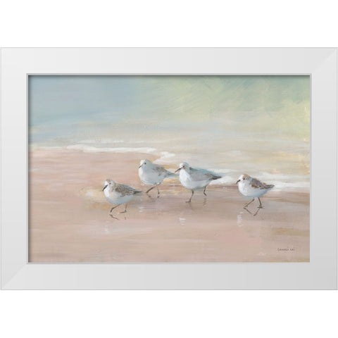 Shorebirds on the Sand I White Modern Wood Framed Art Print by Nai, Danhui