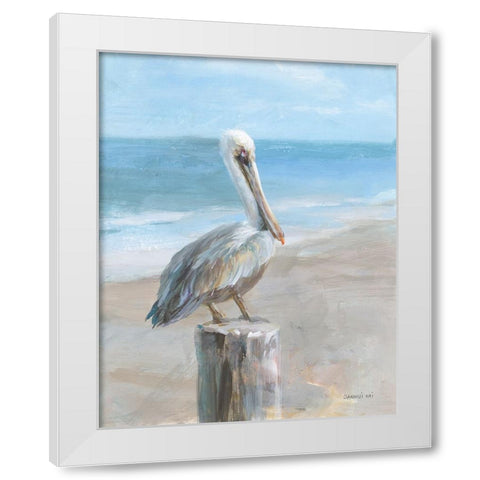 Pelican by the Sea White Modern Wood Framed Art Print by Nai, Danhui