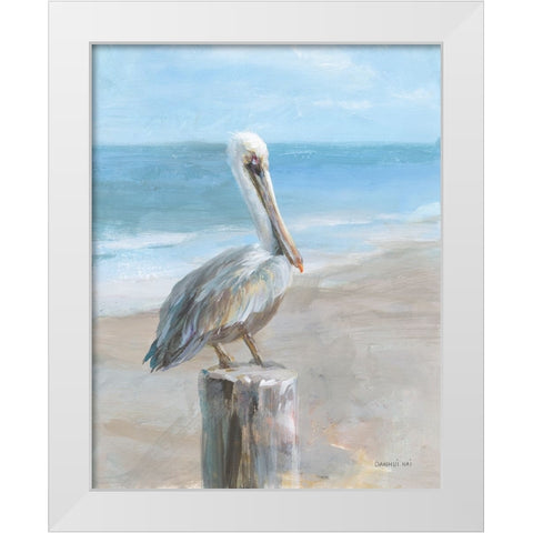 Pelican by the Sea White Modern Wood Framed Art Print by Nai, Danhui