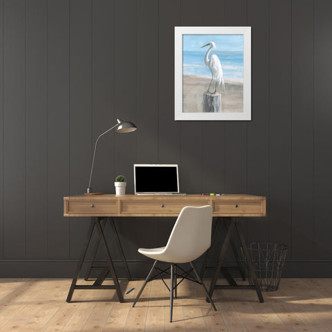 Egret by the Sea White Modern Wood Framed Art Print by Nai, Danhui