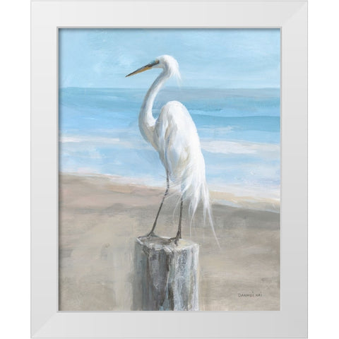 Egret by the Sea White Modern Wood Framed Art Print by Nai, Danhui