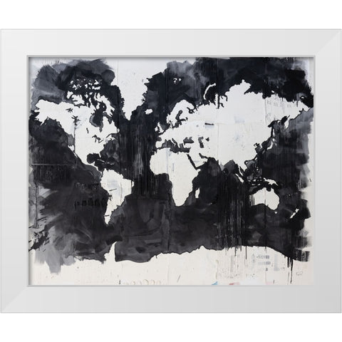 Map of the World White Modern Wood Framed Art Print by Youngstrom, Kent