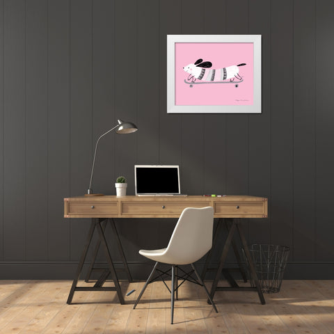 Pink Dog White Modern Wood Framed Art Print by Kucwaj-Tybur, Kasia