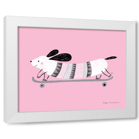 Pink Dog White Modern Wood Framed Art Print by Kucwaj-Tybur, Kasia