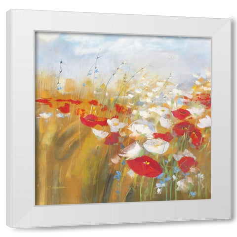 Poppies and Larkspur I White Modern Wood Framed Art Print by Rowan, Carol