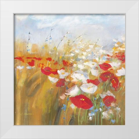 Poppies and Larkspur I White Modern Wood Framed Art Print by Rowan, Carol