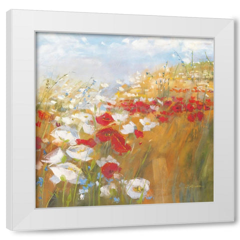 Poppies and Larkspur II White Modern Wood Framed Art Print by Rowan, Carol