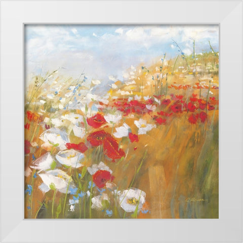 Poppies and Larkspur II White Modern Wood Framed Art Print by Rowan, Carol