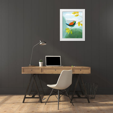 Colorful Birds I White Modern Wood Framed Art Print by Nai, Danhui