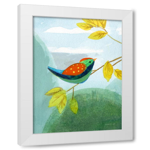 Colorful Birds I White Modern Wood Framed Art Print by Nai, Danhui