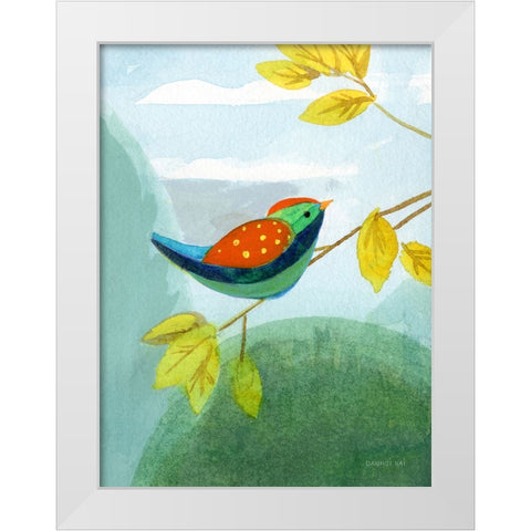 Colorful Birds I White Modern Wood Framed Art Print by Nai, Danhui