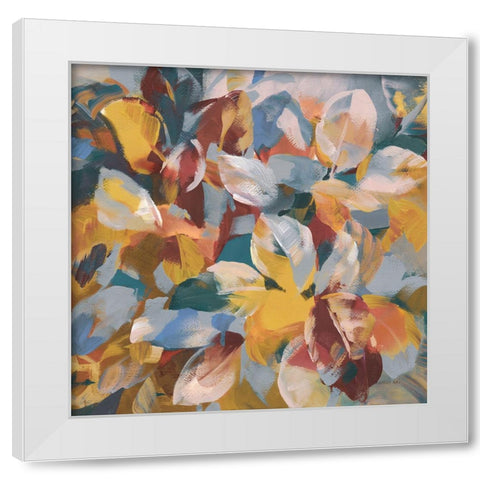 Fall Confetti Leaves White Modern Wood Framed Art Print by Nai, Danhui