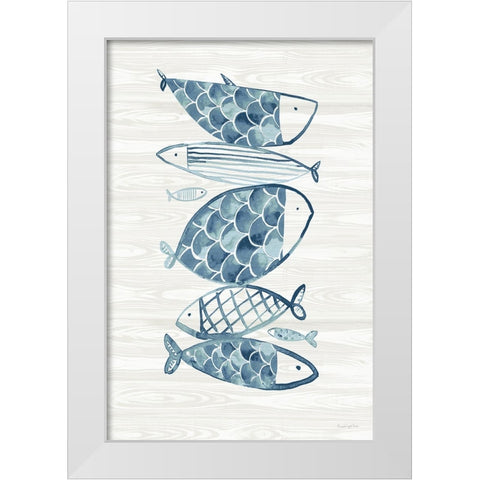 Driftwood Blue Fish I White Modern Wood Framed Art Print by Charro, Mercedes Lopez