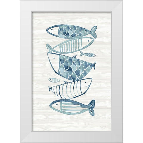 Driftwood Blue Fish II White Modern Wood Framed Art Print by Charro, Mercedes Lopez
