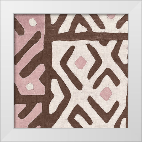 Kuba Cloth I Sq I Pink and White White Modern Wood Framed Art Print by Wild Apple Portfolio