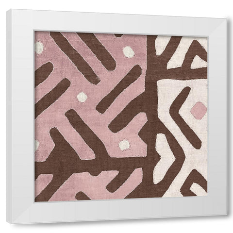 Kuba Cloth I Sq II Pink and White White Modern Wood Framed Art Print by Wild Apple Portfolio