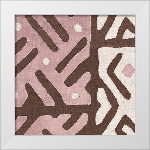 Kuba Cloth I Sq II Pink and White White Modern Wood Framed Art Print by Wild Apple Portfolio