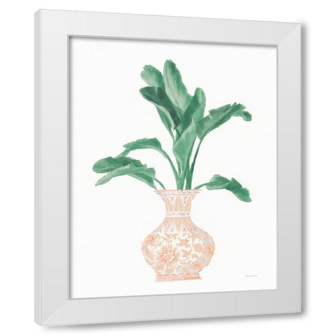 Palm Chinoiserie I Pink Green v2 White Modern Wood Framed Art Print by Nai, Danhui