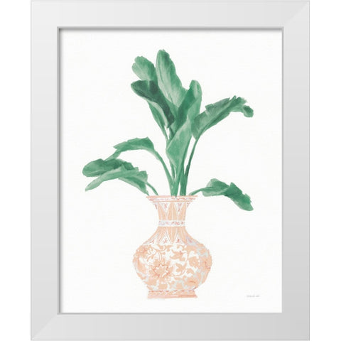 Palm Chinoiserie I Pink Green v2 White Modern Wood Framed Art Print by Nai, Danhui