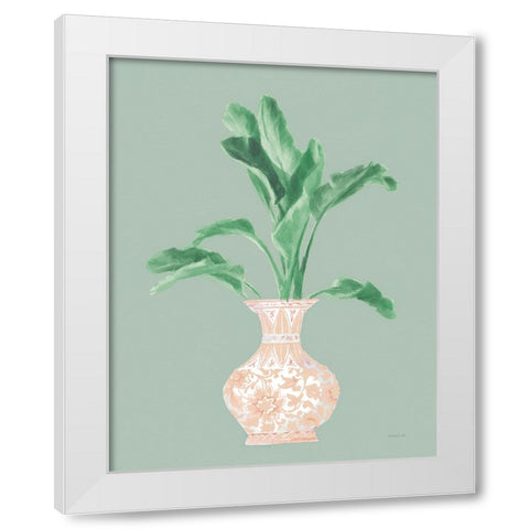 Palm Chinoiserie I Pink Green v2 White Modern Wood Framed Art Print by Nai, Danhui