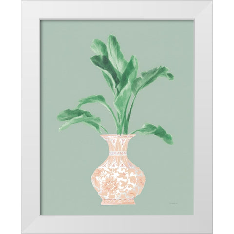 Palm Chinoiserie I Pink Green v2 White Modern Wood Framed Art Print by Nai, Danhui