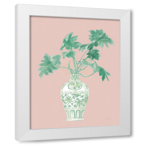 Palm Chinoiserie III Pink Green v2 White Modern Wood Framed Art Print by Nai, Danhui