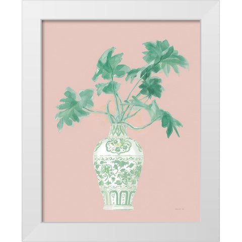 Palm Chinoiserie III Pink Green v2 White Modern Wood Framed Art Print by Nai, Danhui