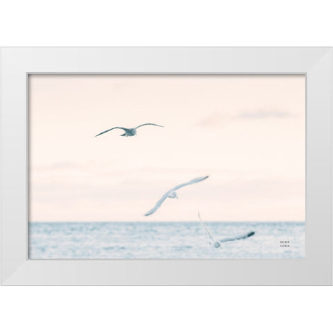 Sunset Flocks White Modern Wood Framed Art Print by Larson, Nathan