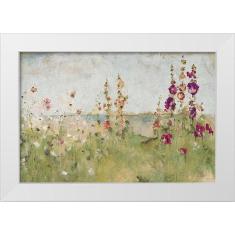 Hollyhocks by the Sea White Modern Wood Framed Art Print by Blum, Cheri